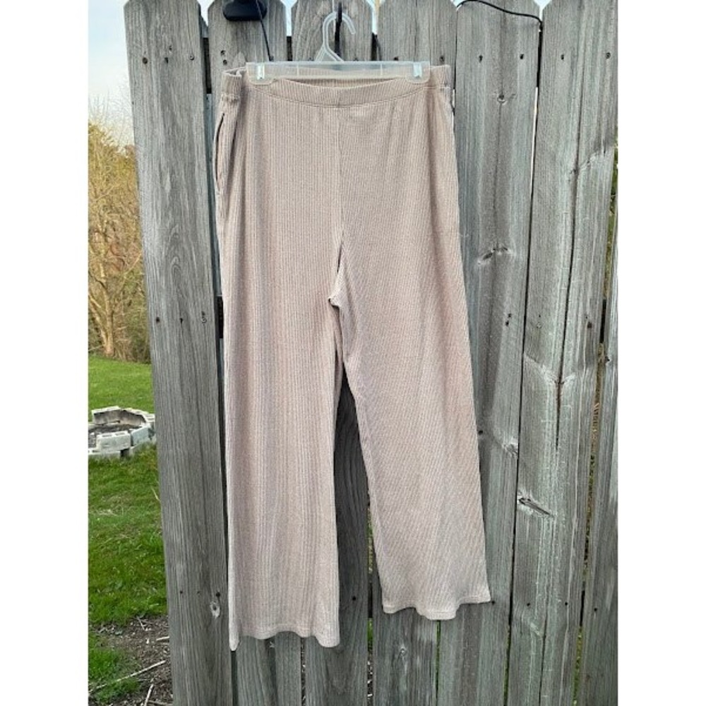Sonoma Goods For Life Tan Ribbed Wide Leg Knit Pants Womens Medium Pockets